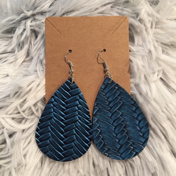 Jewelry - 3/$20 Blue metallic faux leather earrings